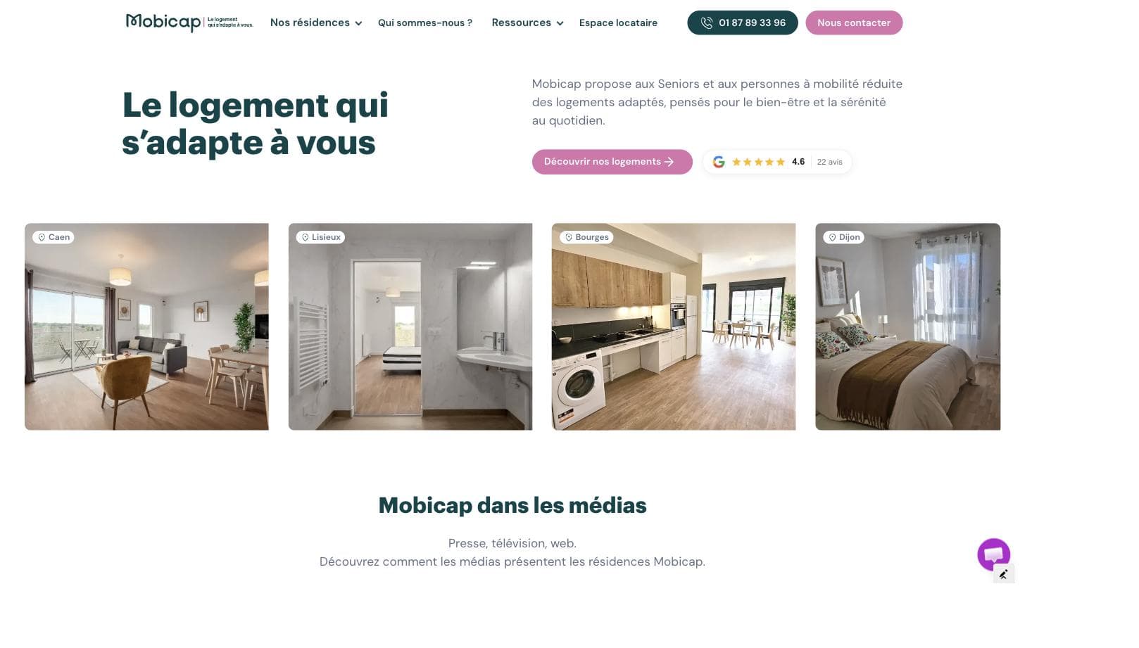 Page d'accueil du site Mobicap